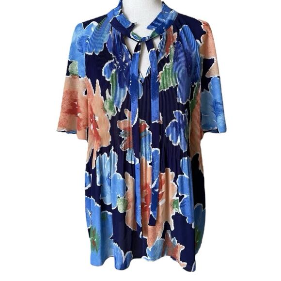 Ralph Lauren Floral Pleated Crinkle Georgette Top 3X Flutter Sleeve V-Neck Flowy - Picture 2 of 11